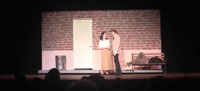 Outside the mission in "Guys and Dolls" - Spring 2019 (Photo: JJHS)